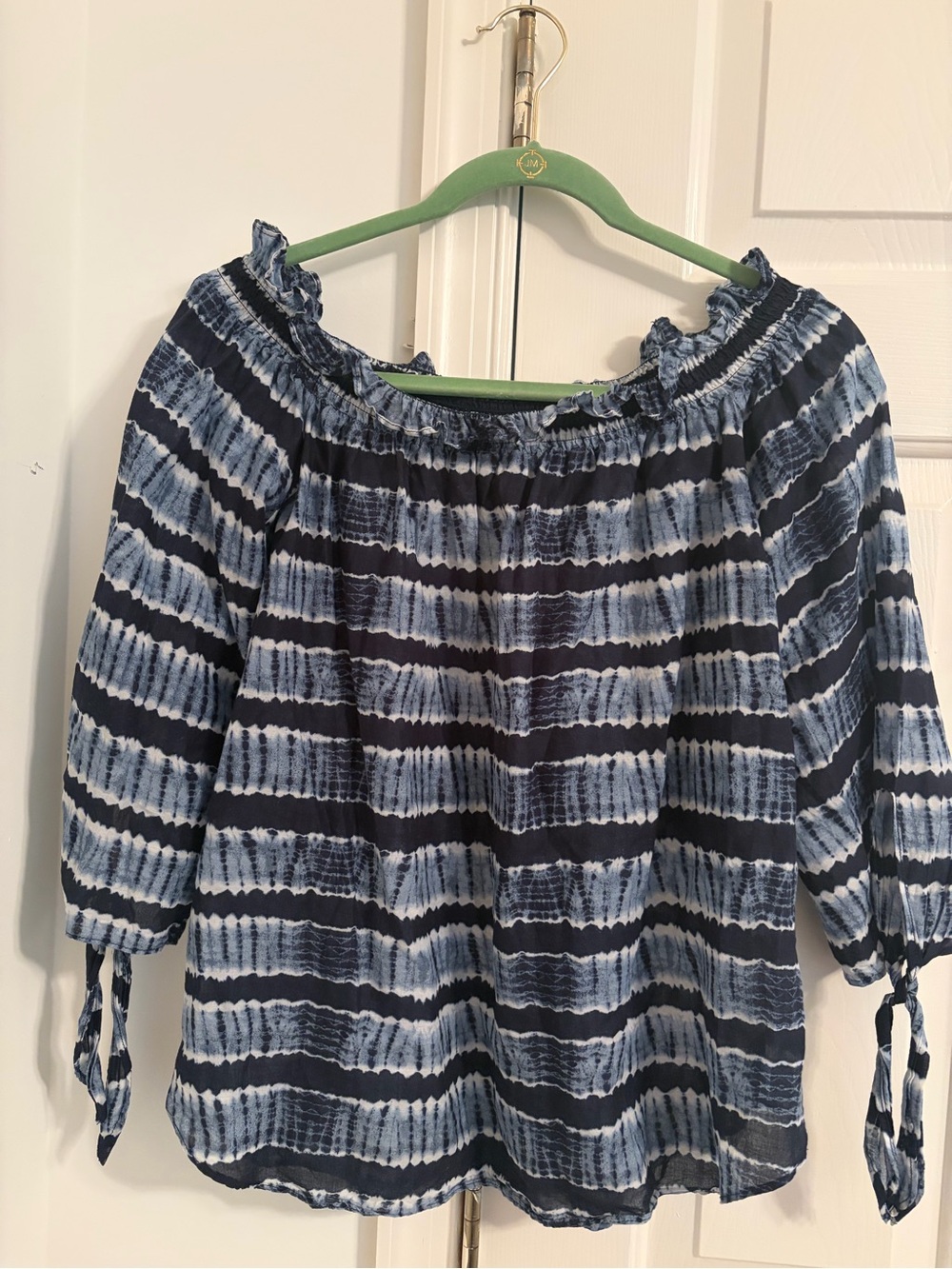 MICHAEL Michael Kors Navy and Light Blue Striped Off-Shoulder Top